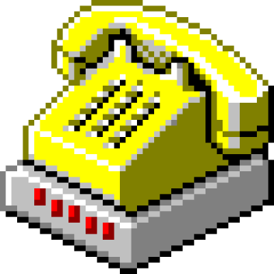 Pixelated yellow rotary telephone on a gray base with red dots.
