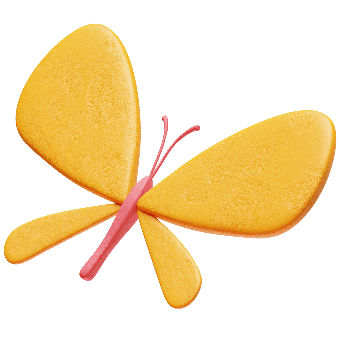 A digital illustration of a yellow butterfly with pink antennae and a pink body, set against a black background.