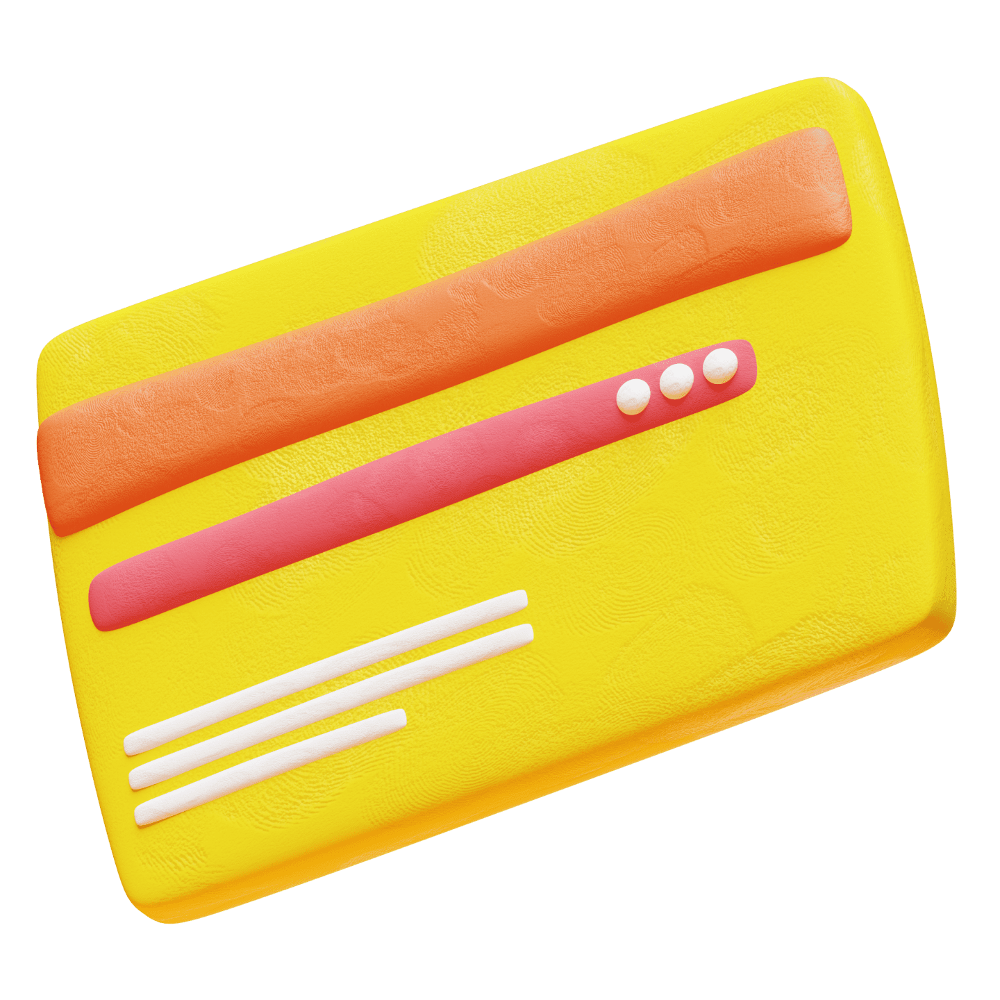 Colorful toy hot dog with a bun, sausage, mustard, ketchup, and white pickle slices on a yellow background.