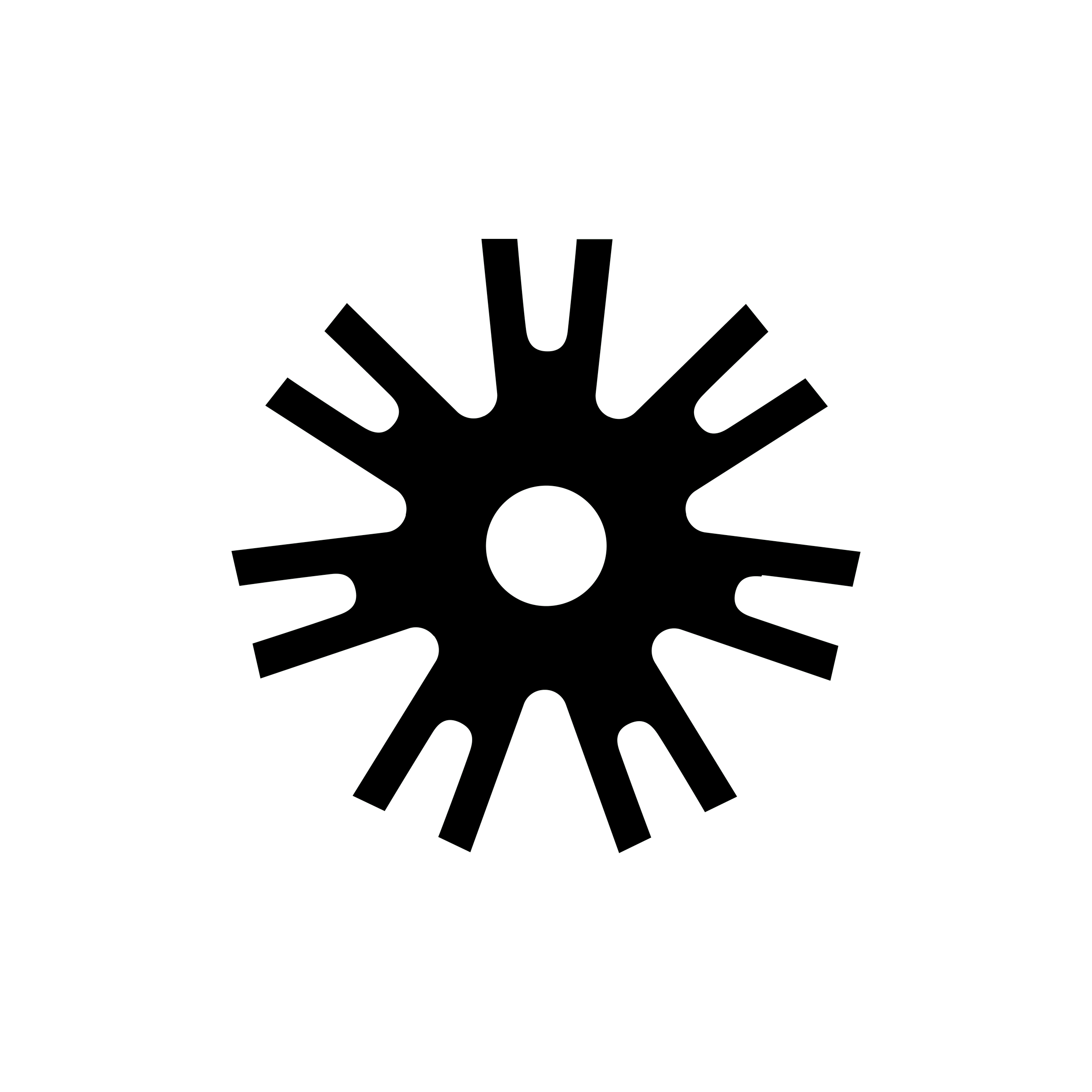 A line drawing of a stylized flower with a circular center and long, curved petals radiating outward on a black background.