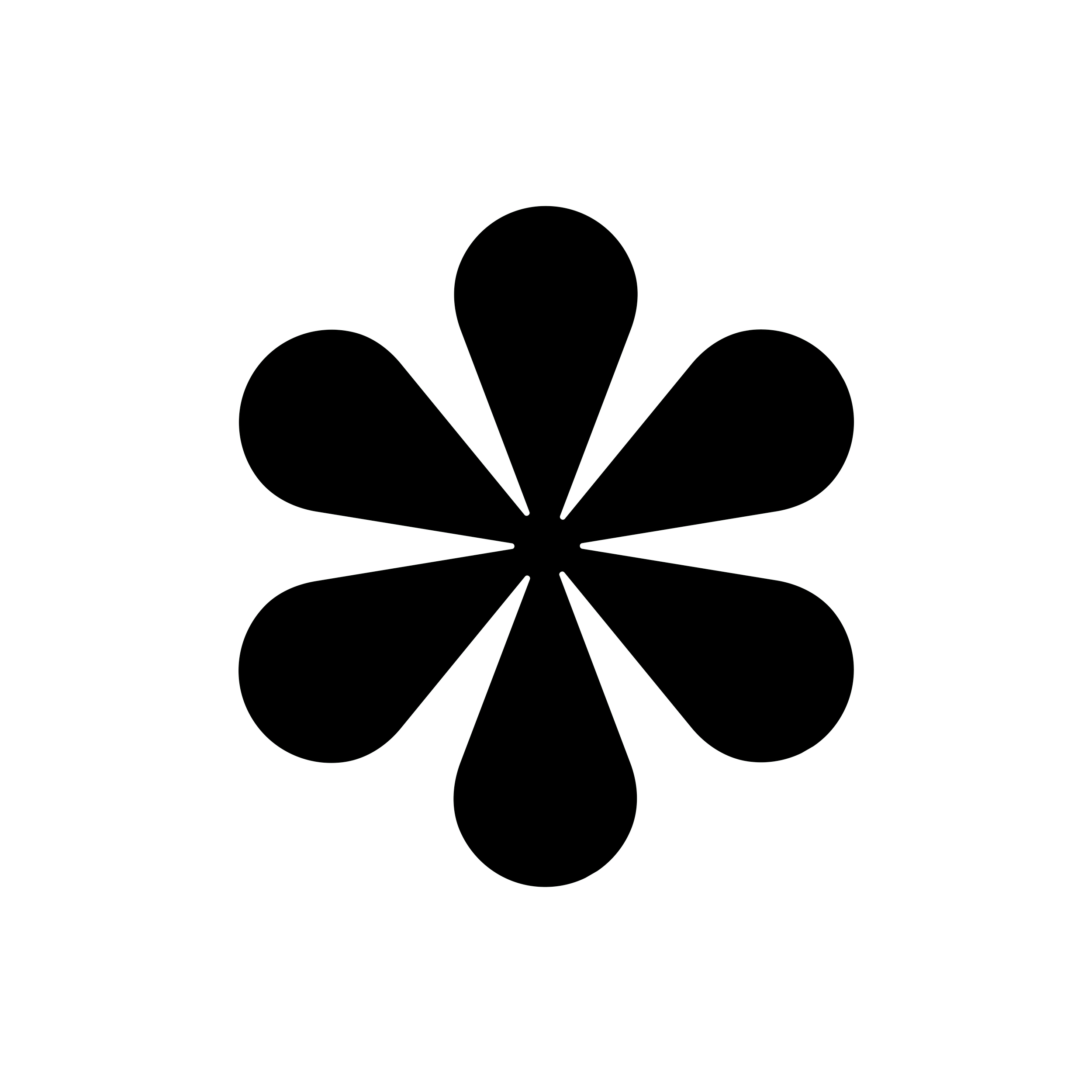 A digital illustration of a flower with simple outlined petals and leaves on a black background.