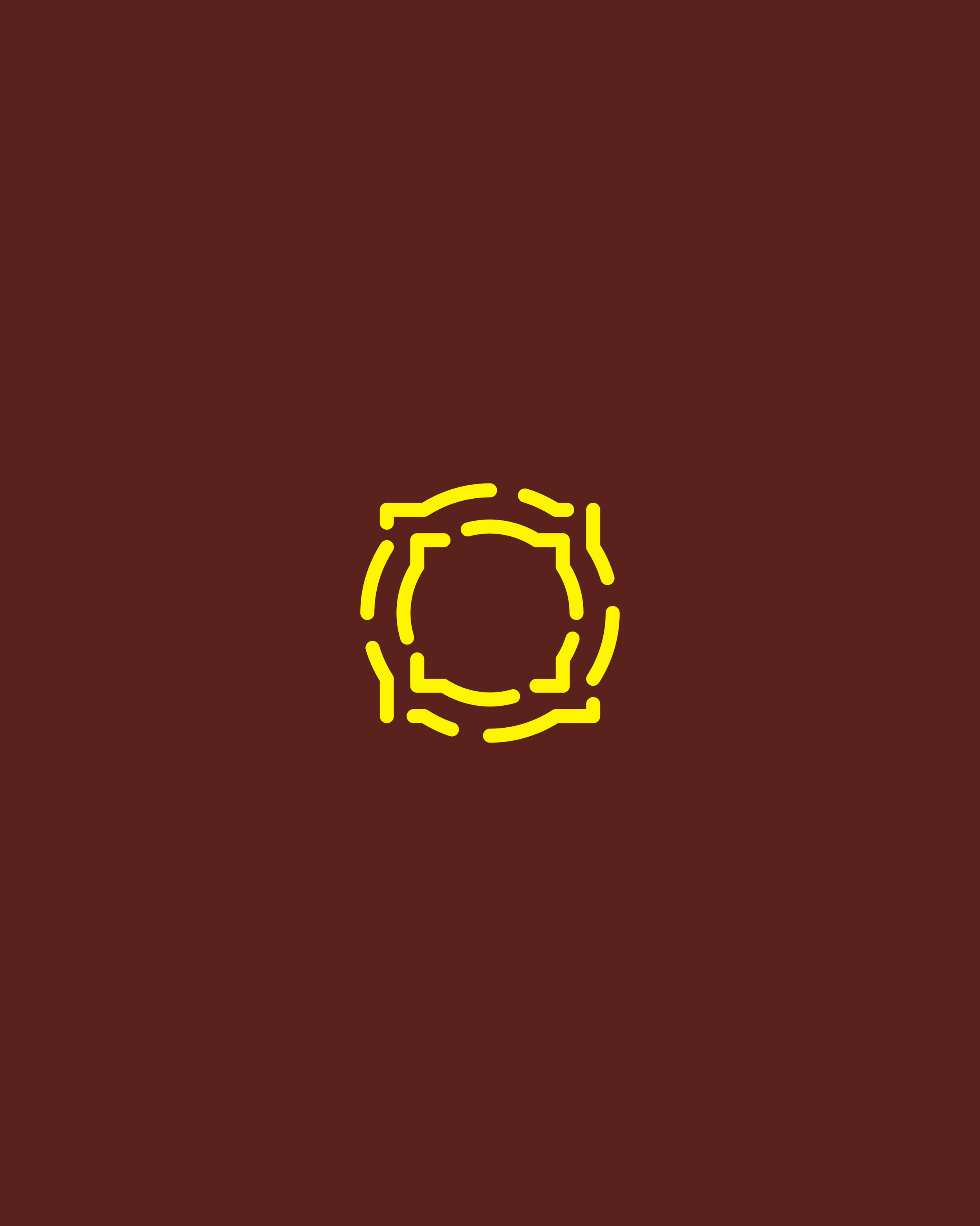 Yellow outline of a coffee mug against a dark brown background.