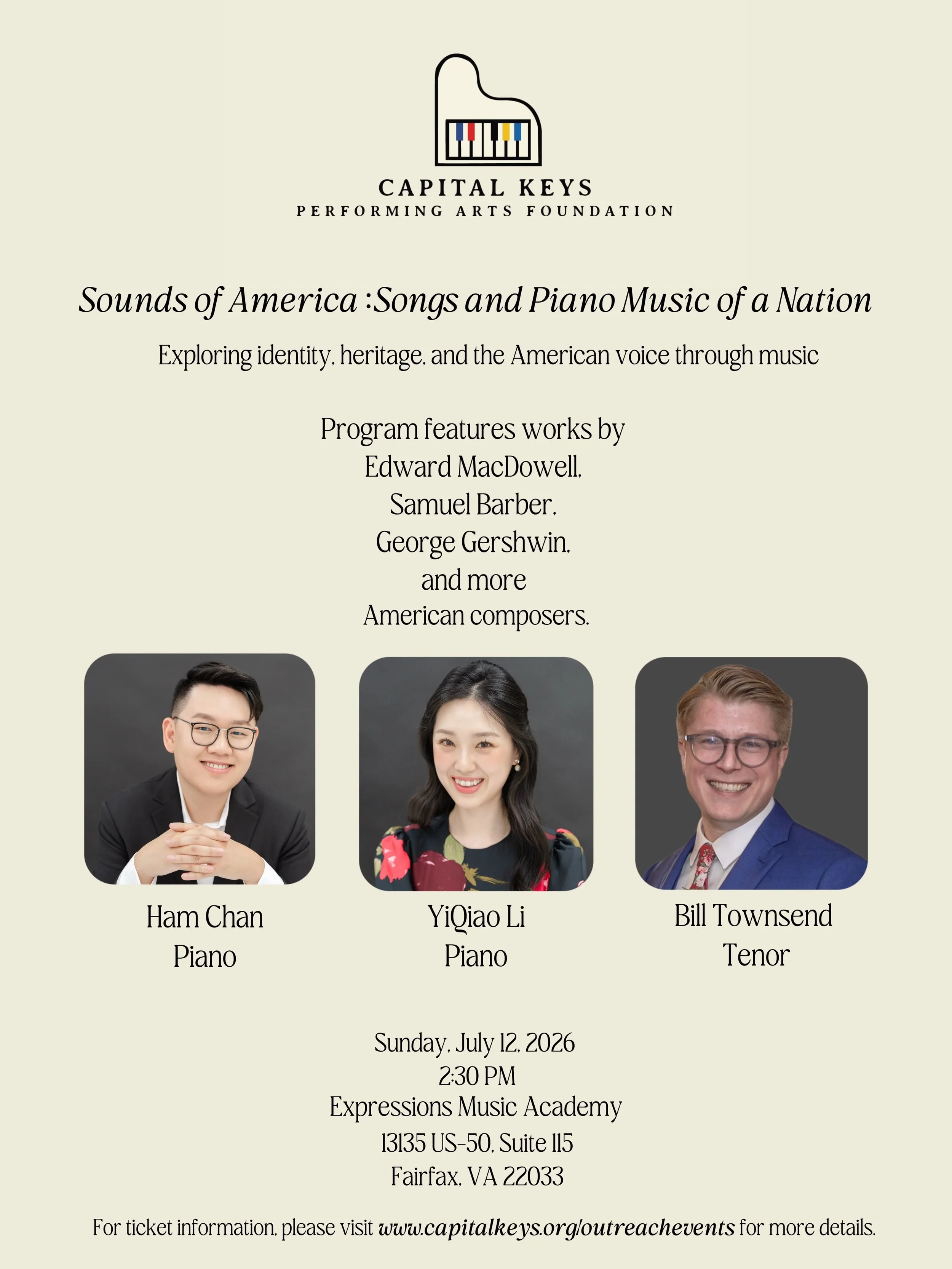 Celebrate 250 years of America through the music of its own composers. 

Join us for an inspiring afternoon of classical music featuring works that reflect the heart, creativity, beauty and spirit of our nation.

An afternoon of timeless music, artis