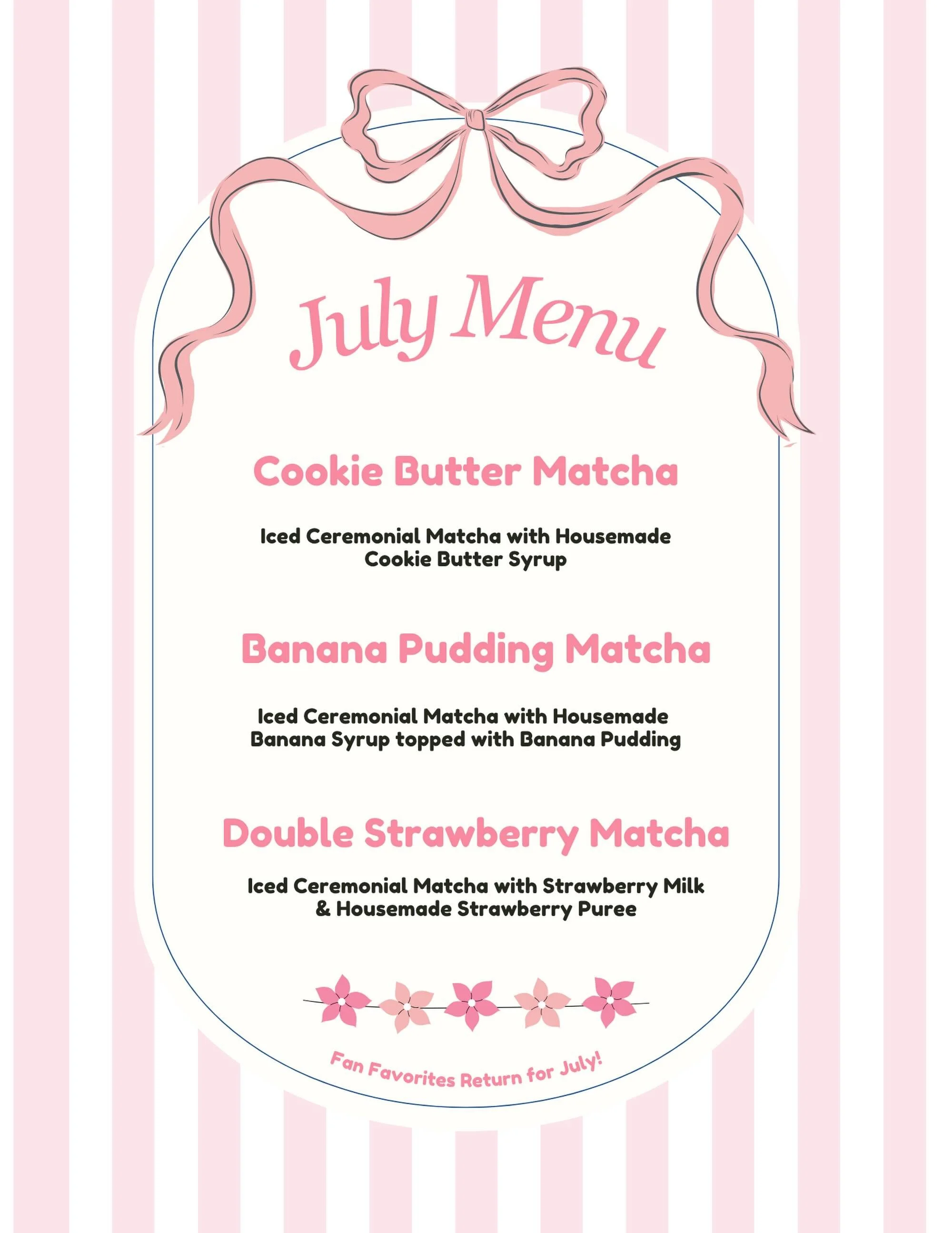 ✨ Fan Favorites are BACK for July! ✨

You voted, and we listened! These were the top 3 most-requested matchas, and they&rsquo;ll be available starting Wednesday, July 1st. 💗

Which one are you excited for? 🍓🍌🍪