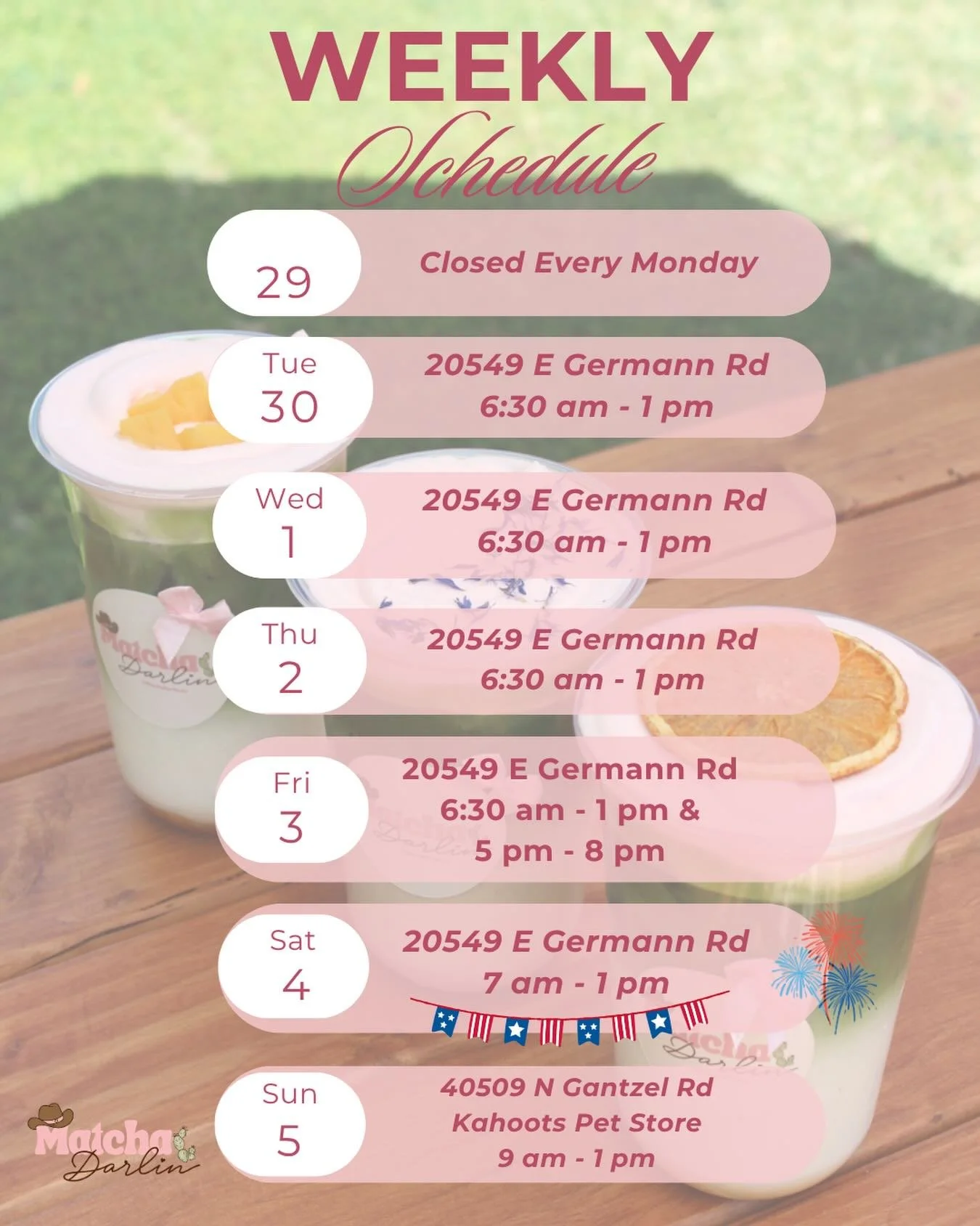✨ Weekly Schedule is Here! ✨

You asked, we listened! 🤍 So many of you have been asking for evening hours, and we&rsquo;re excited to announce that we&rsquo;ll be open this Friday night! 🌙🍵