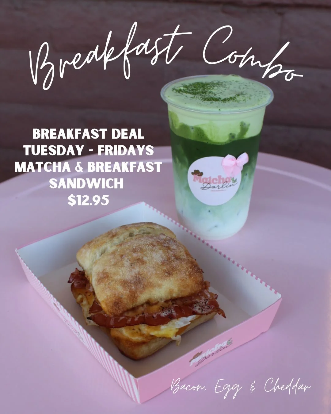 🌸 BREAKFAST COMBO IS HERE at our TEMPE cafe🍵🥐✨

Starting tomorrow (Friday) make your mornings a little sweeter with our new Breakfast Combo at Matcha Darlin&rsquo; 💕

🍵 Your choice of matcha
🥪 Your choice of breakfast sandwich
✨ Only $12.95

Av