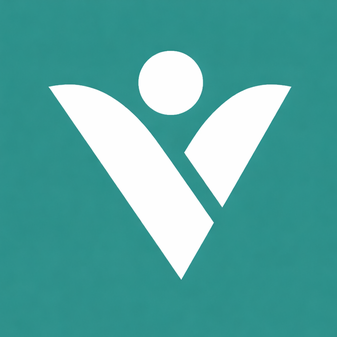 A white abstract figure with raised arms on a teal background.