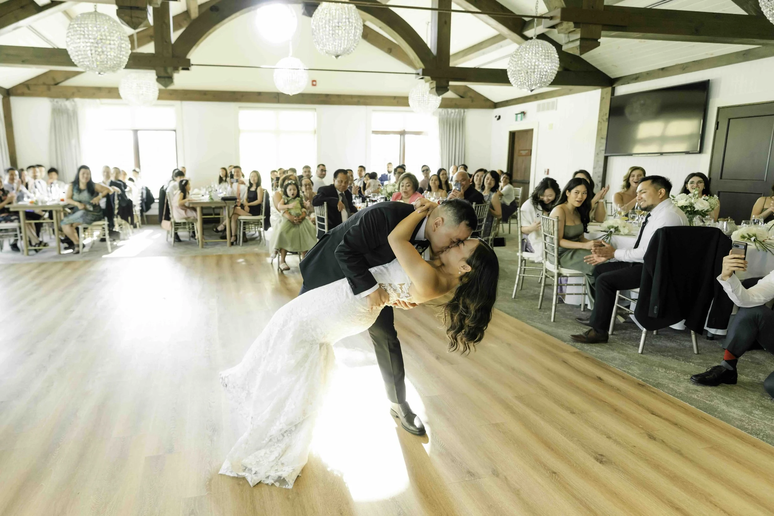 Bride and groom sharing their first dance at a wedding reception served by QA Entertainment in the Greater Toronto Area