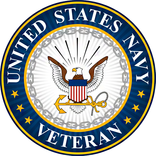 United States Navy veteran emblem with eagle, shield, anchor, and chain design.