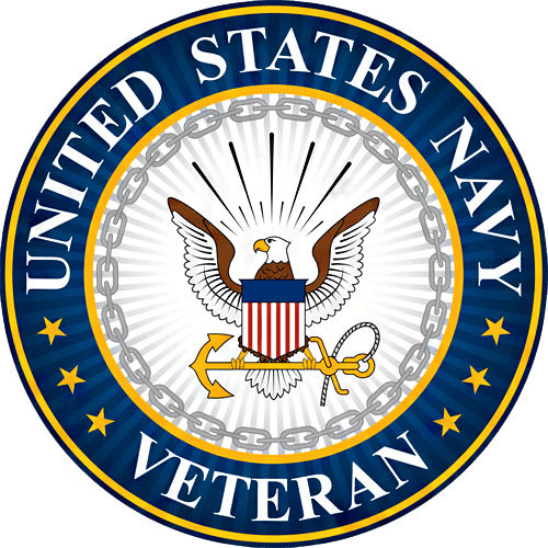 Official emblem of the United States Navy Veteran, featuring an eagle holding an anchor and shield, surrounded by stars and a chain.