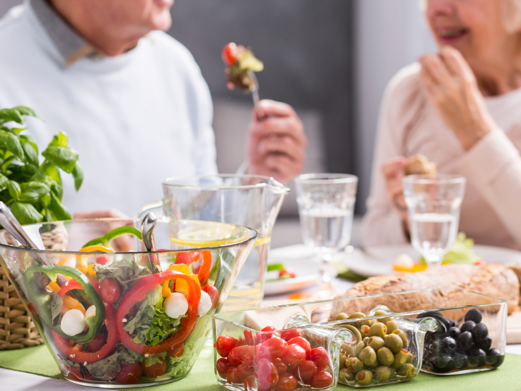 plate of vegetables and healthy foods illustrating a diet that supports blood vessel health and circulation