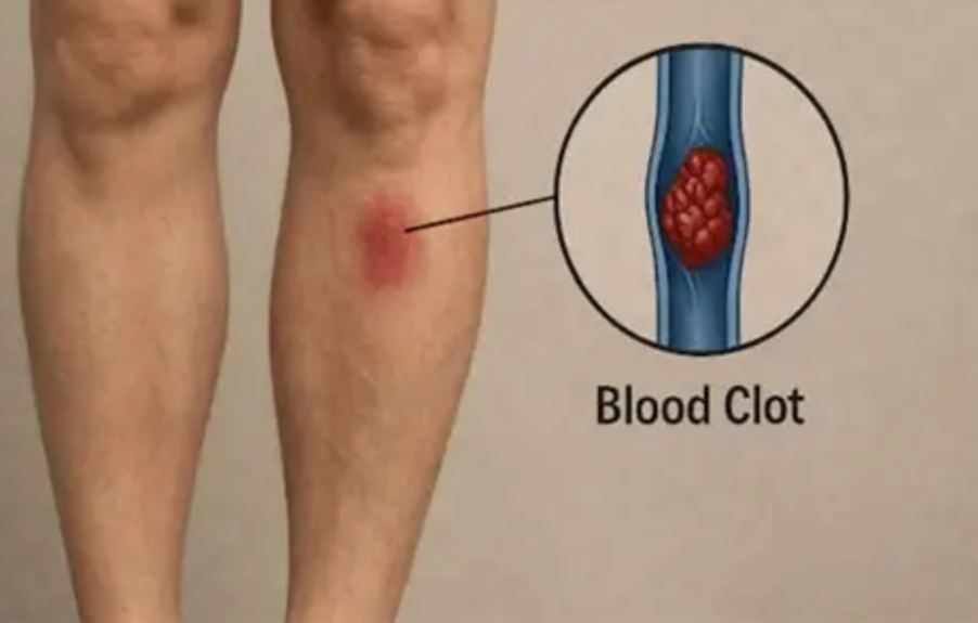 illustration showing blood clot in leg vein representing deep vein thrombosis and circulation blockage