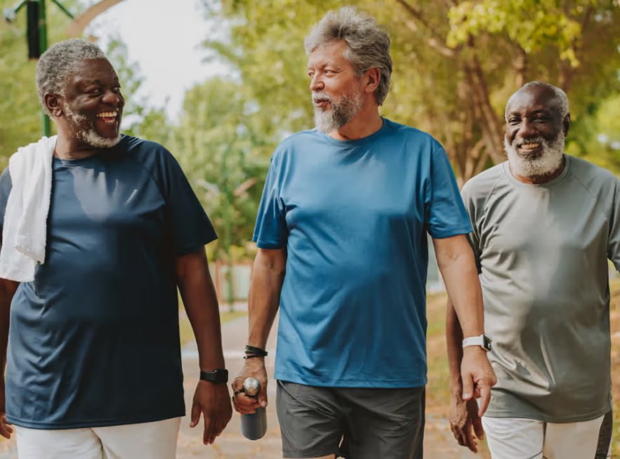 person walking outdoors representing how regular walking improves circulation in the legs