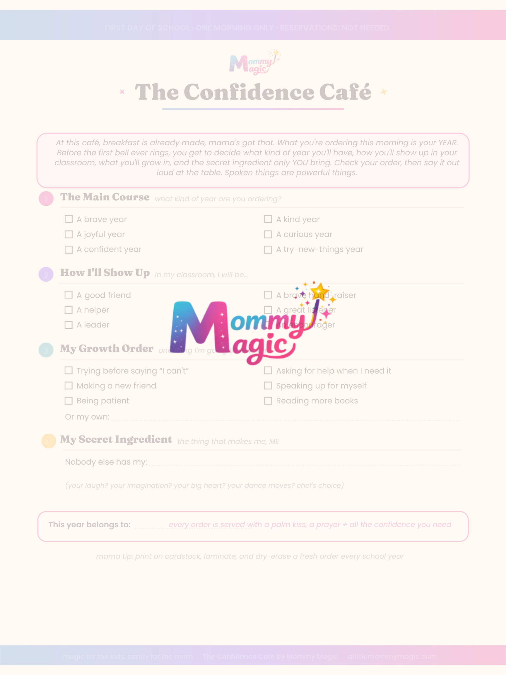 Confidence Cafe Menu