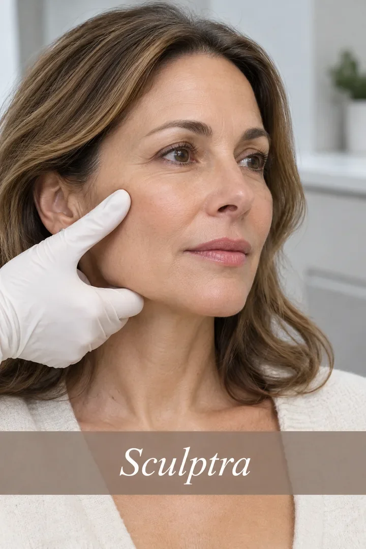 Sculptra: illustrative facial assessment of a woman’s cheek.