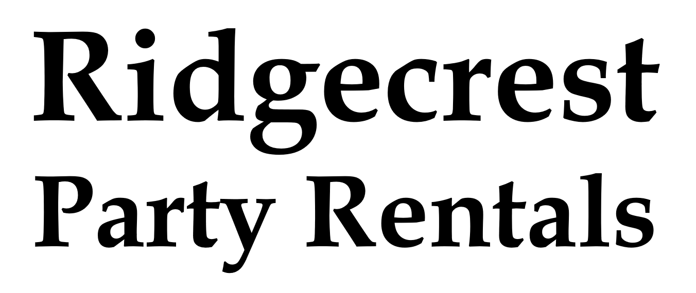 Text saying 'Ridgecrest Party Rentals' in bold black letters on a white background.