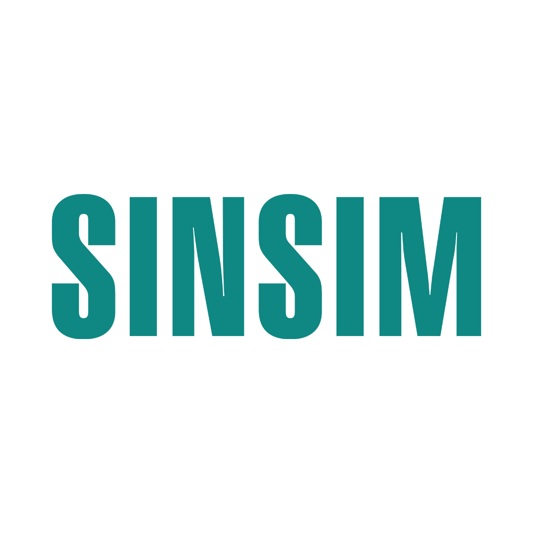 Logo with a stylized black skull and teal text that reads 'SINSUM'.