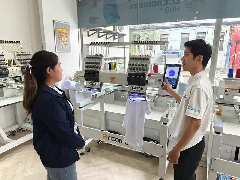 Blueciel team member training a client for operations, technical operations and basic troubleshooting