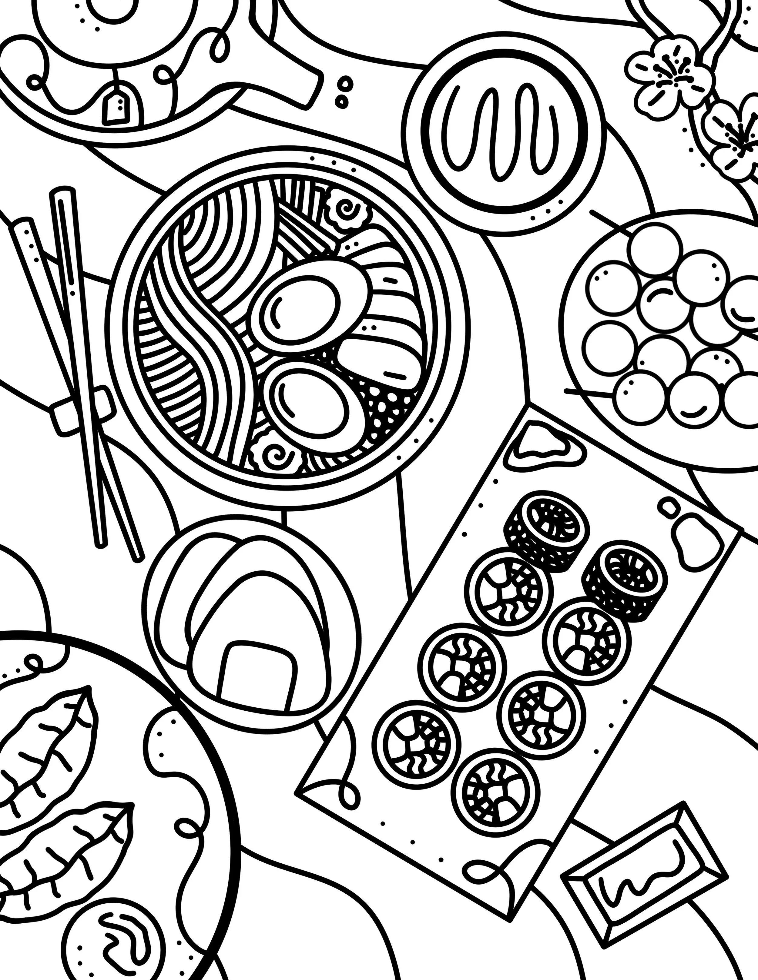 Dinner in Japan Digital Line Art Illustration (coloring page)