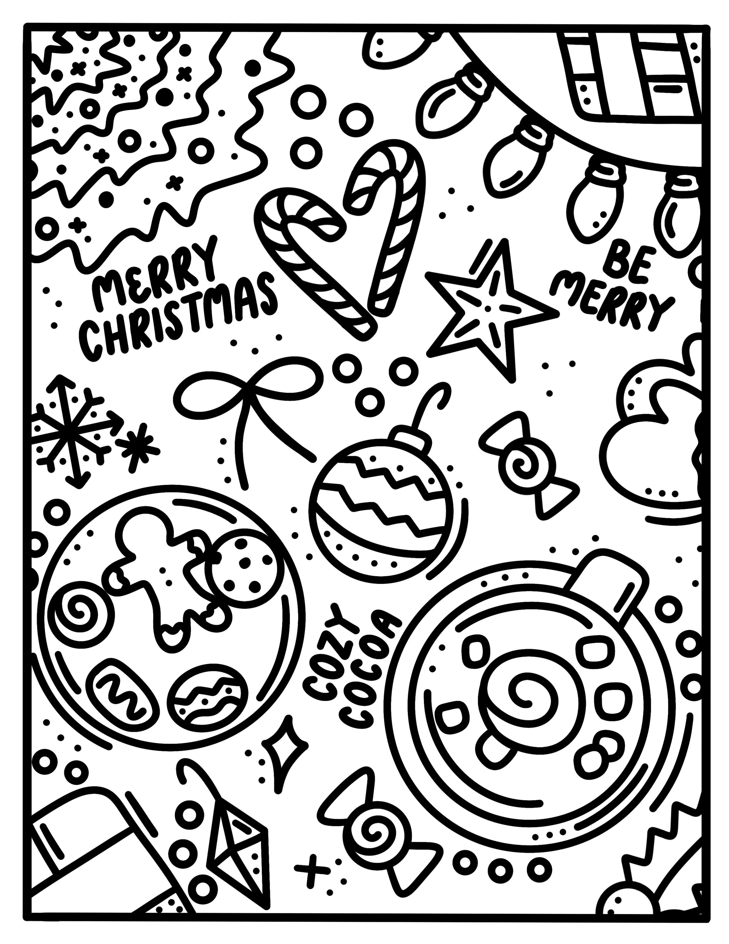 Cozy Christmas Digital Line Art Illustration (coloring page)