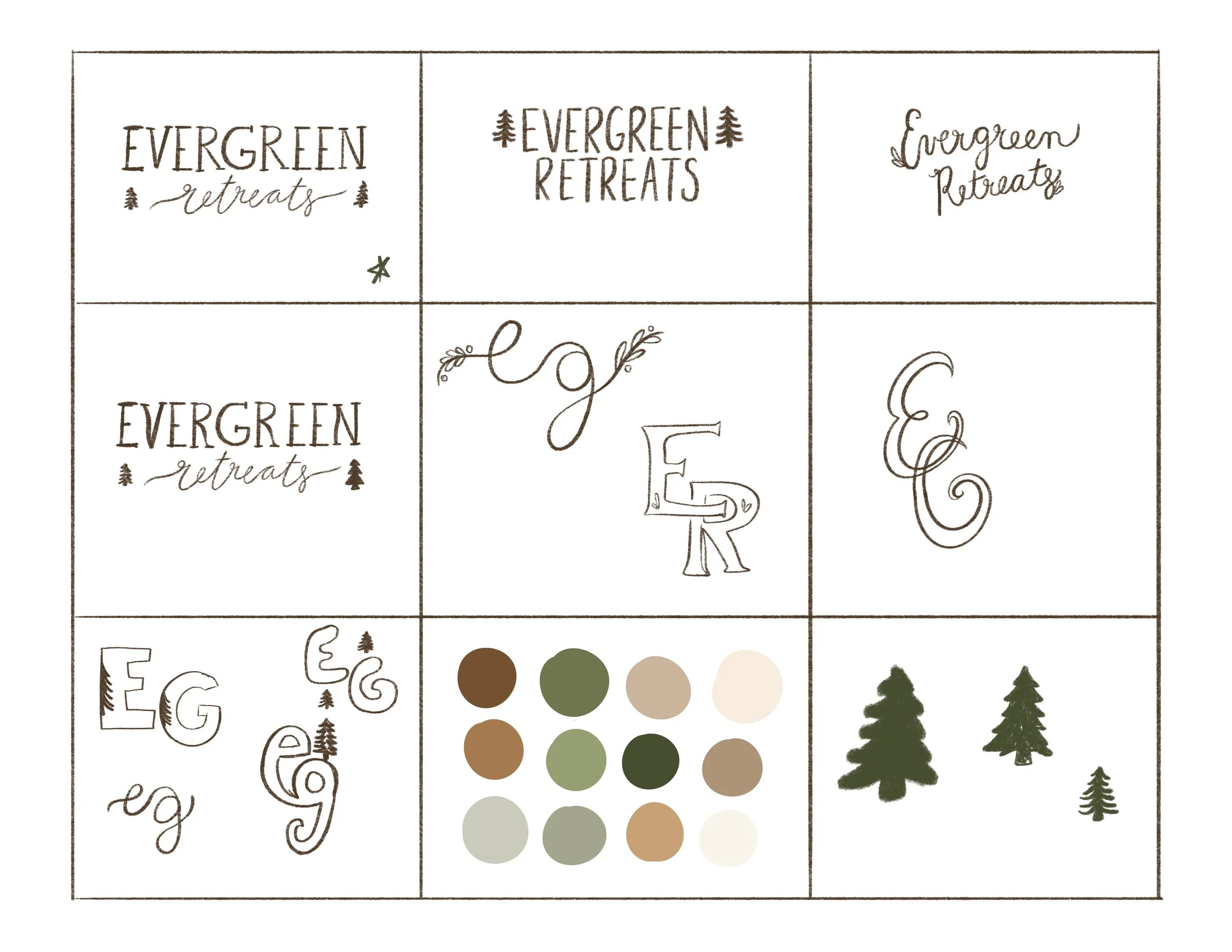 Evergreen Retreats Sketching Process (practice prompt) 