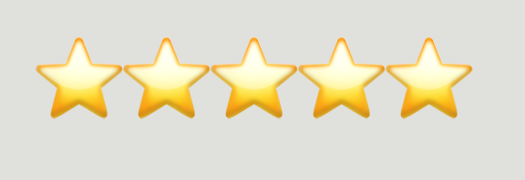 Five gold star icons on a light gray background.