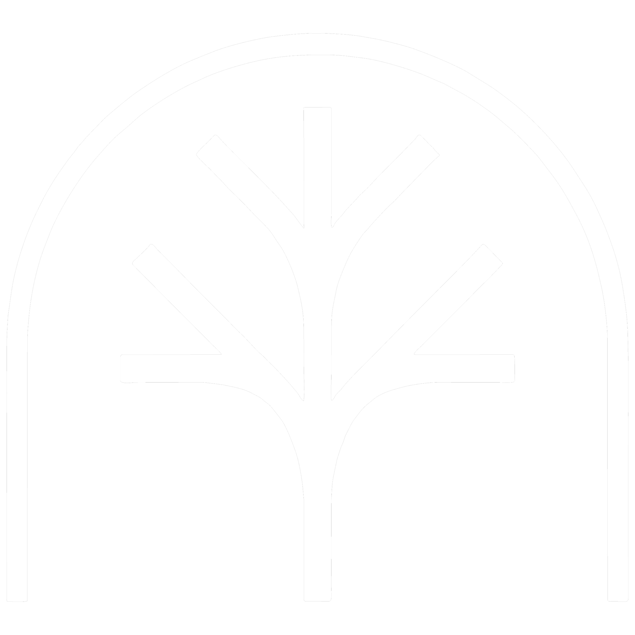 Símbolo en blanco y negro de un árbol estilizado dentro de un arco