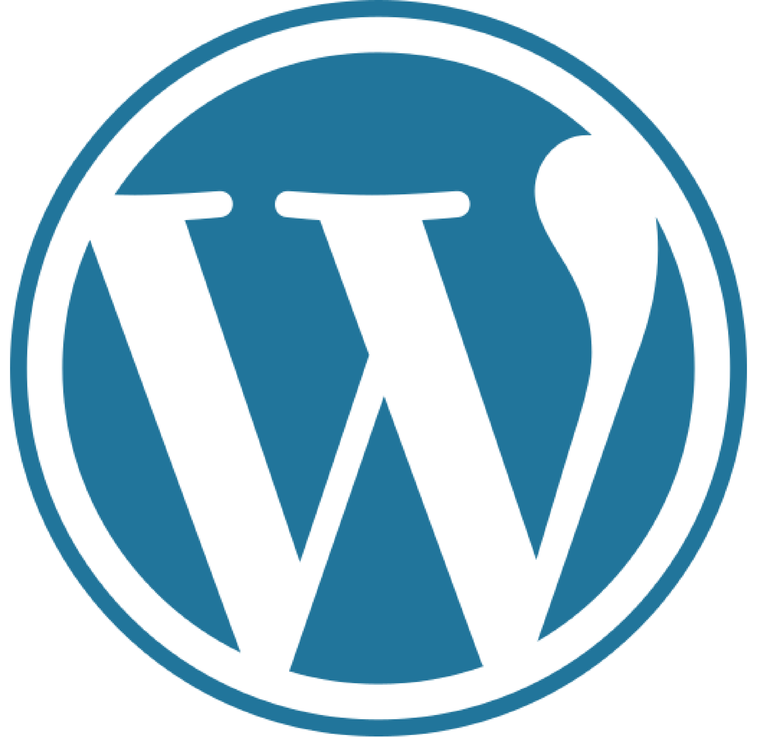 Black WordPress logo within a blue circle on a black background.