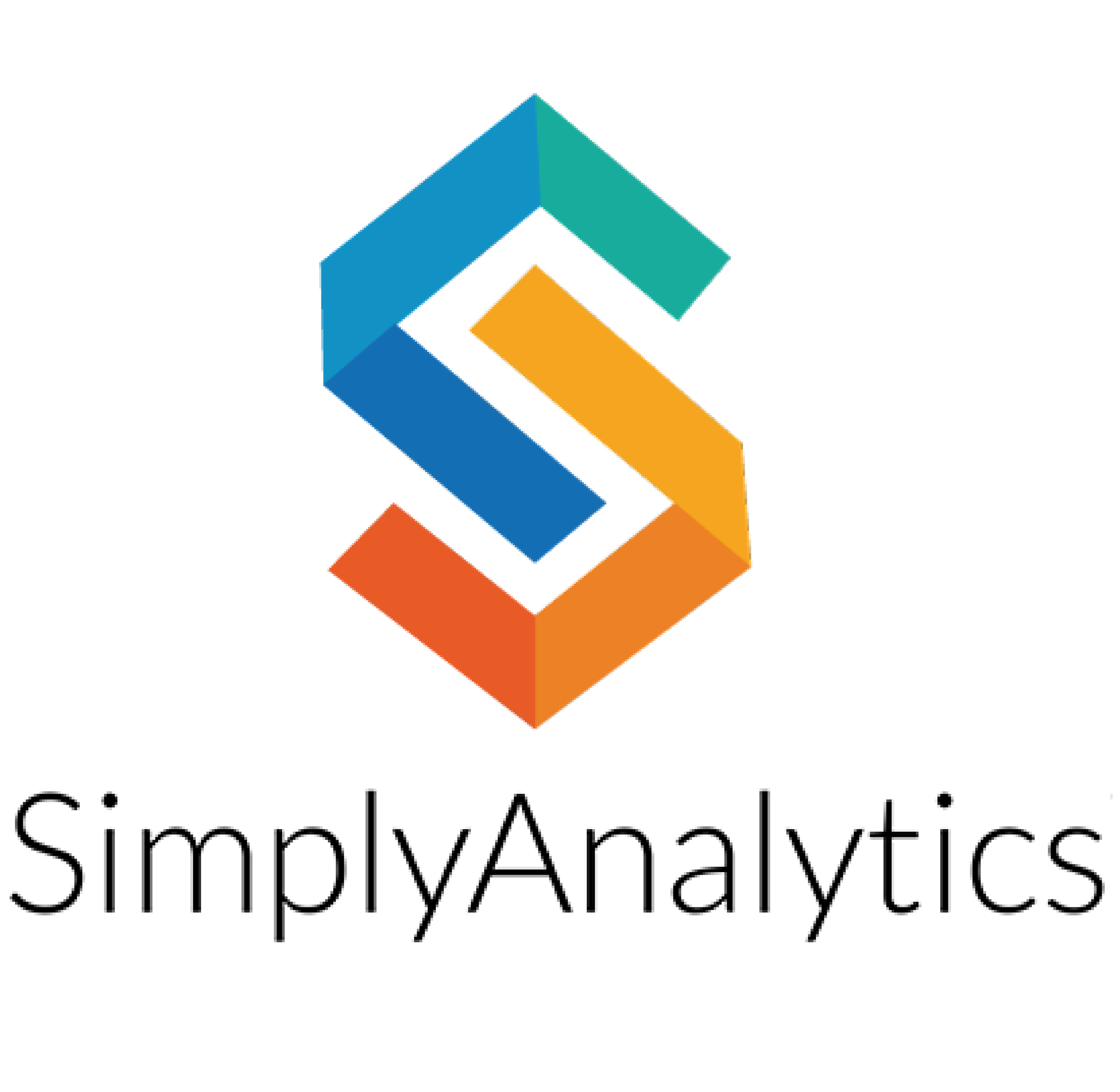 Colorful geometric logo with interconnected shapes forming an abstract cube, featuring blue, teal, orange, and red colors.