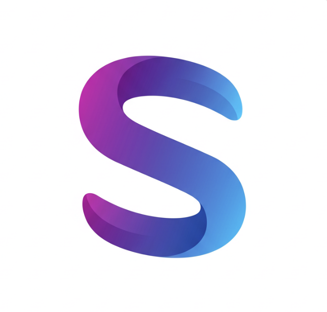 Gradient stylized letter S in purple and blue on a white background.