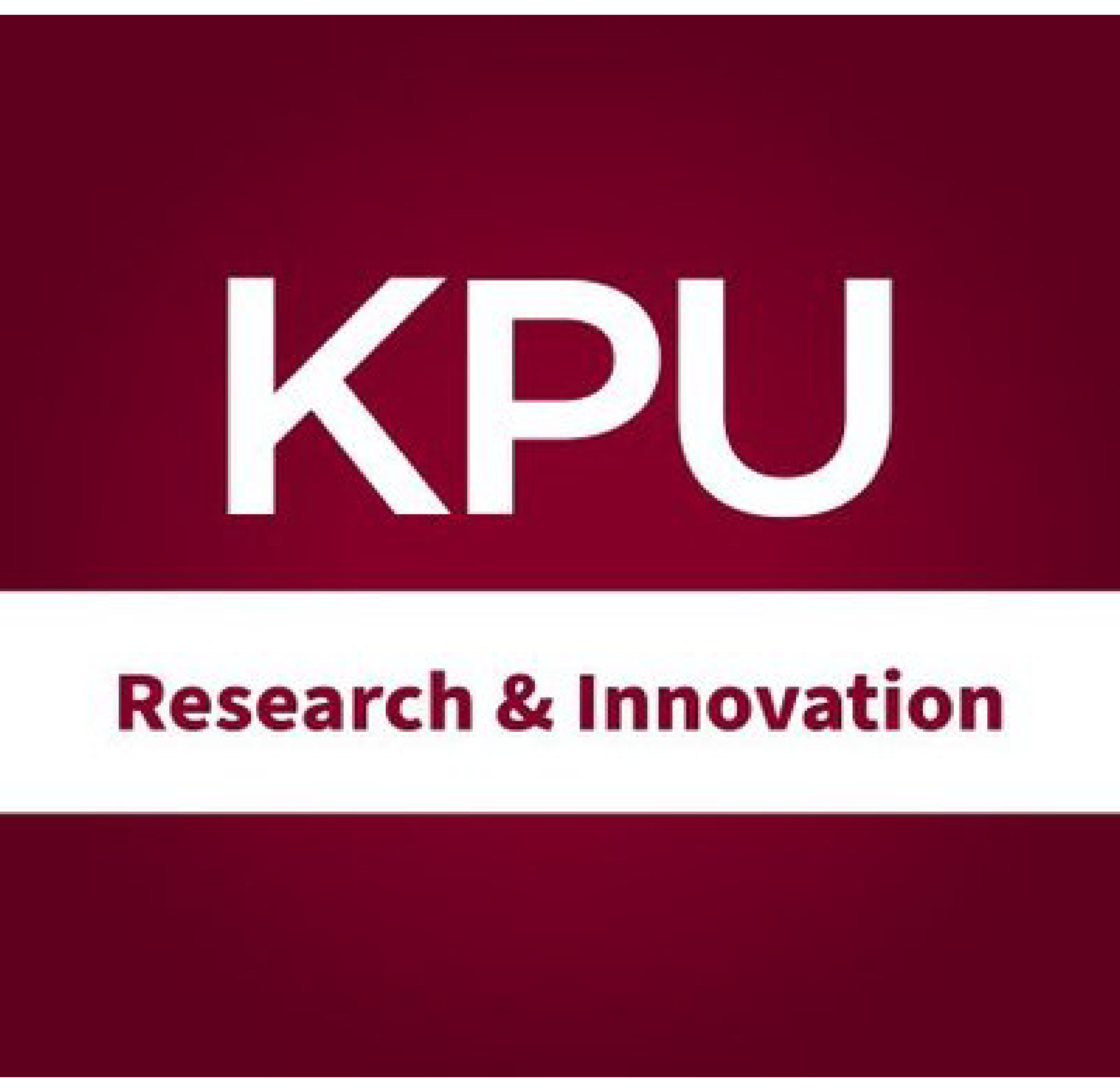 KPU logo with the words 'Research & Innovation' below it, set on a dark red background.