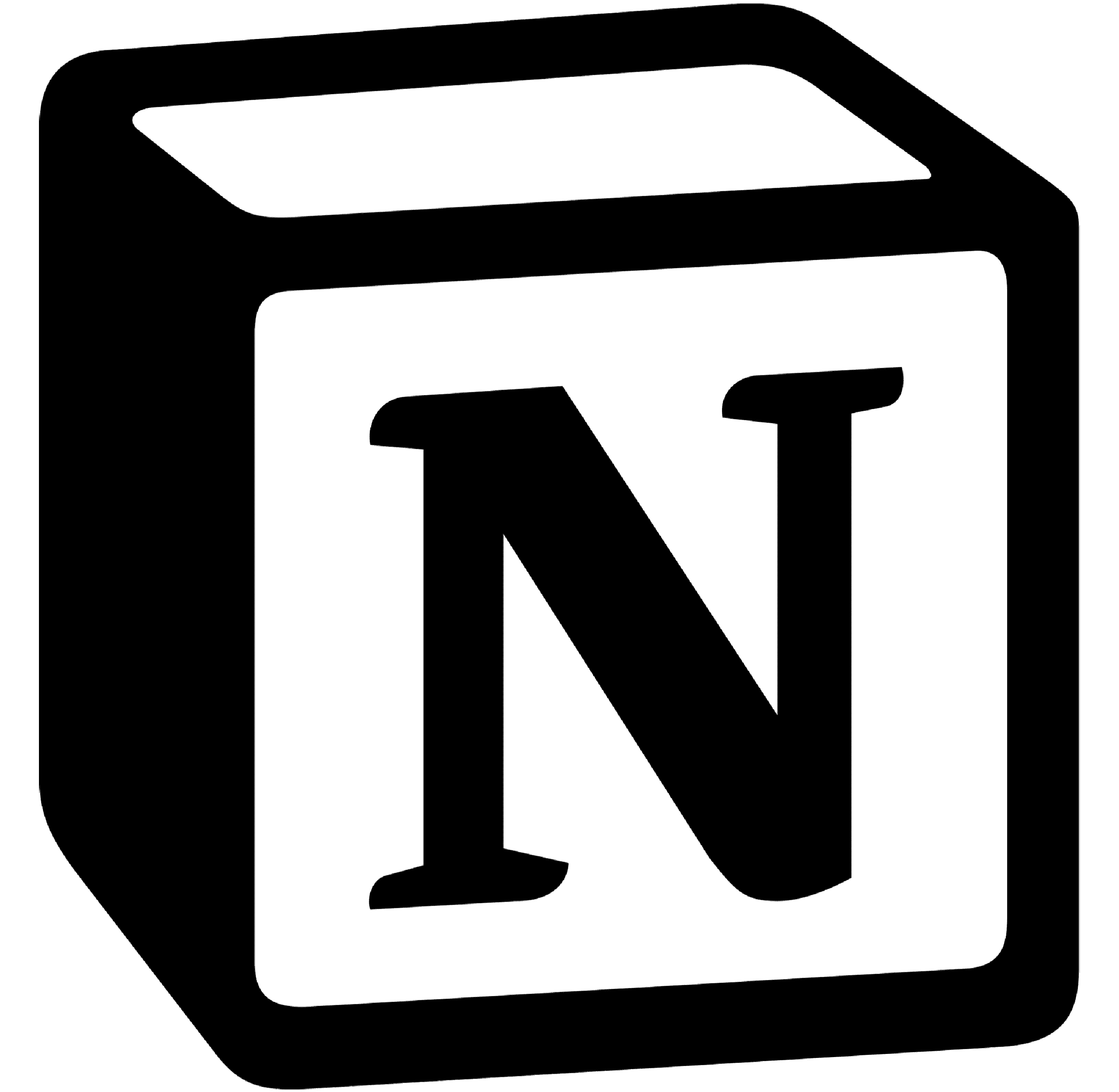 Black and white illustration of a cube with the letter N on its front face.