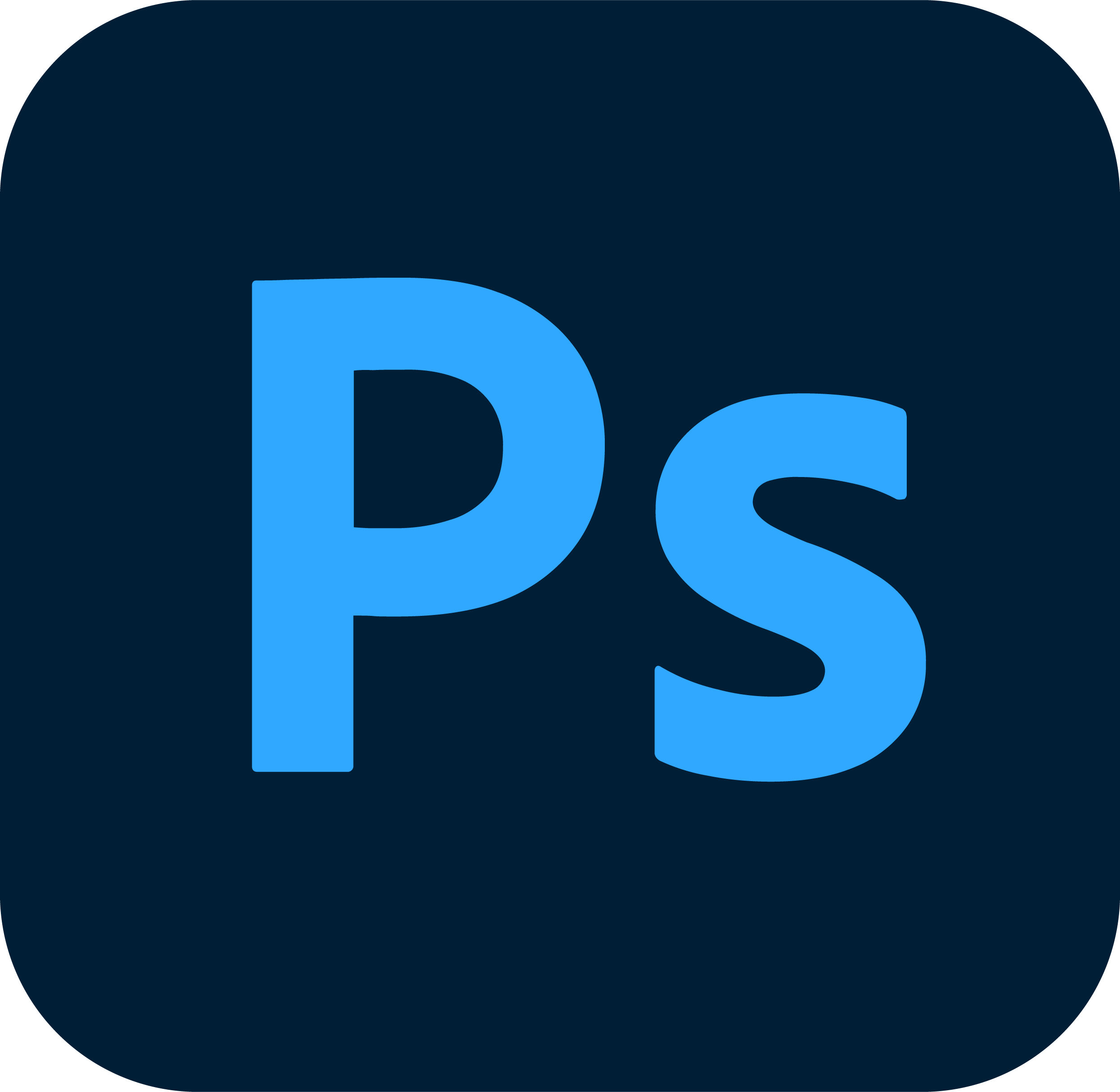 Adobe Photoshop logo with a dark blue rounded square background and large light blue letters 'Ps' in the center.