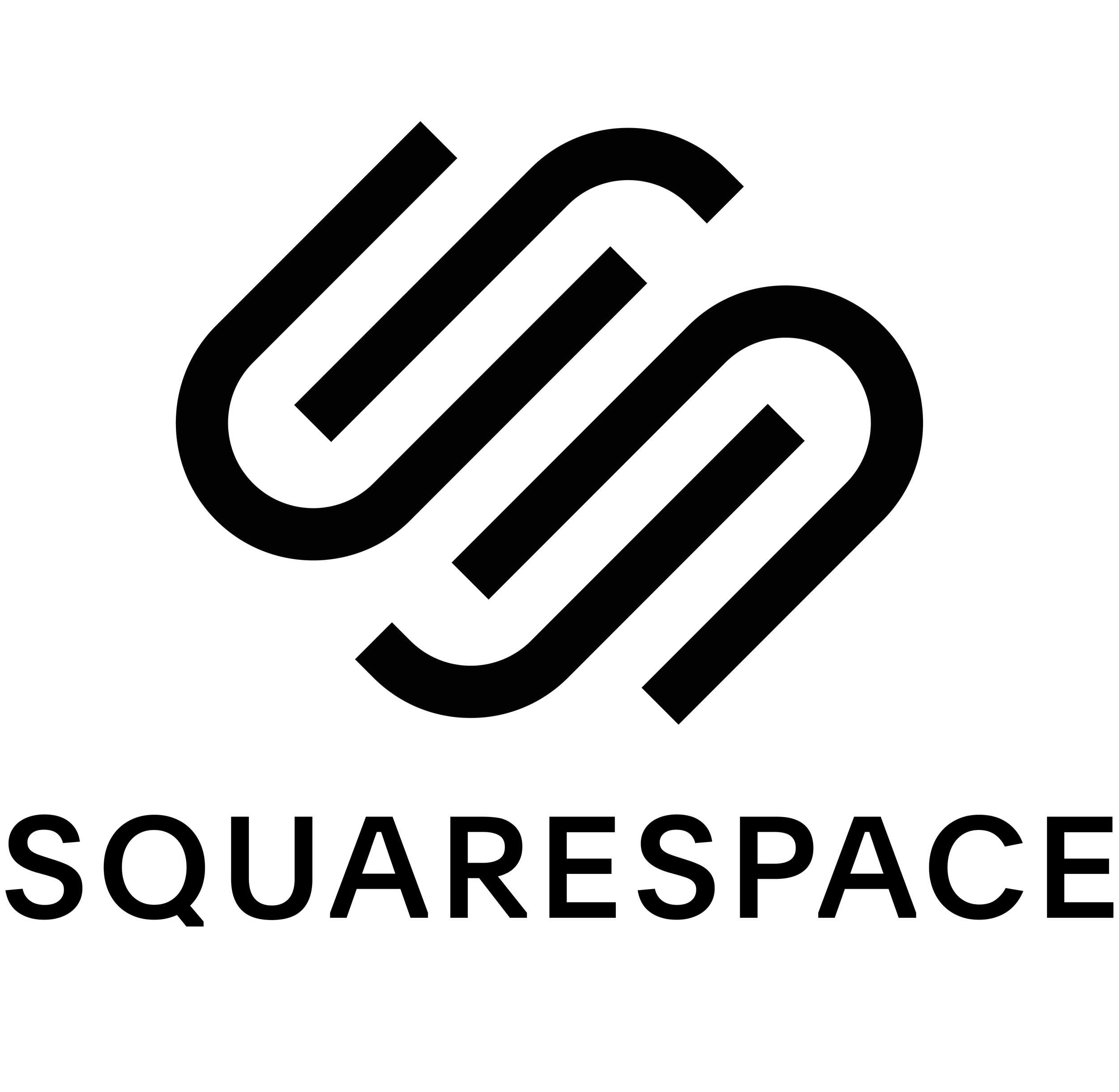Black and white logo with abstract intertwined lines.