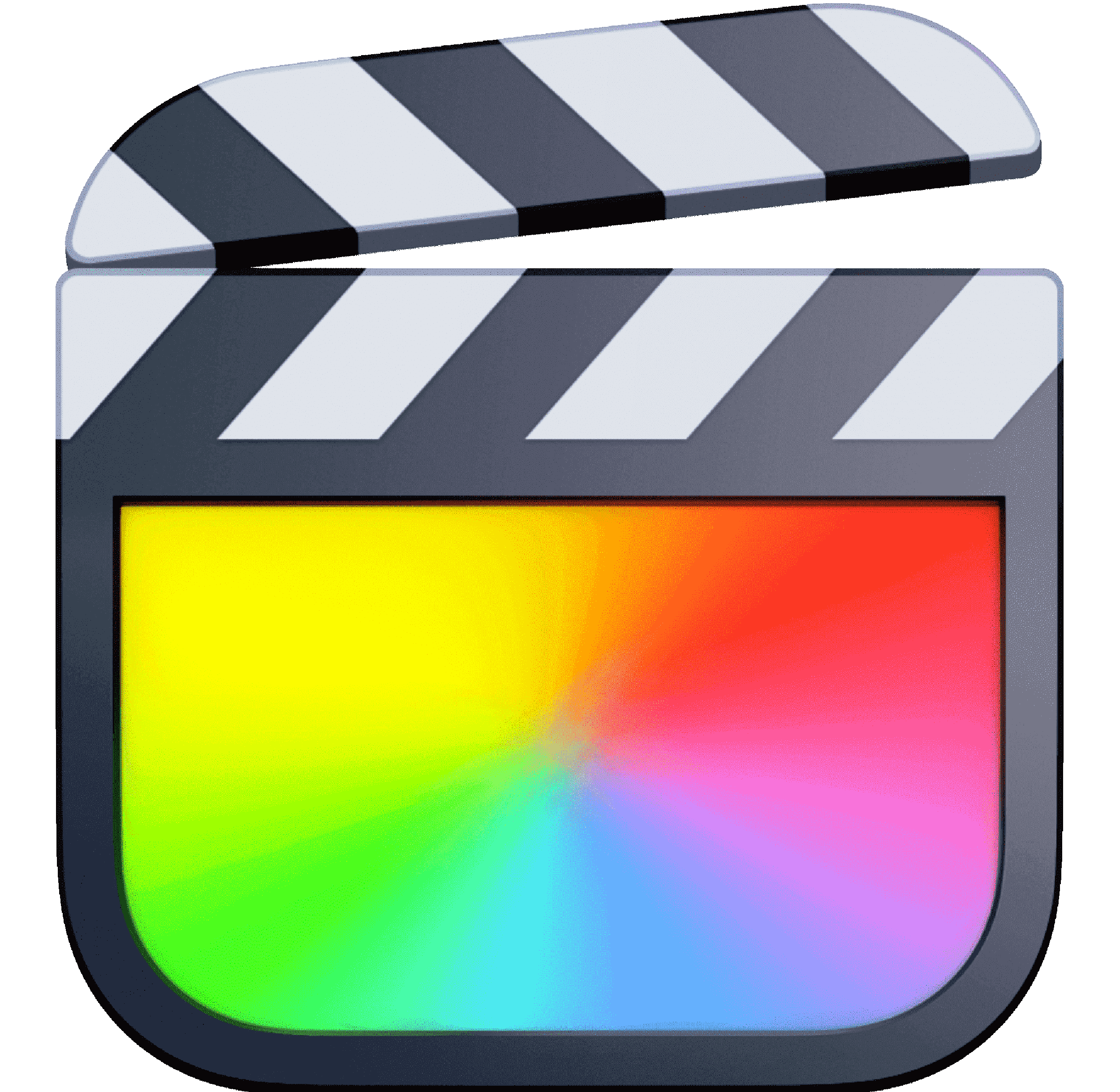 A clapperboard icon with a colorful rainbow spectrum on the bottom section.