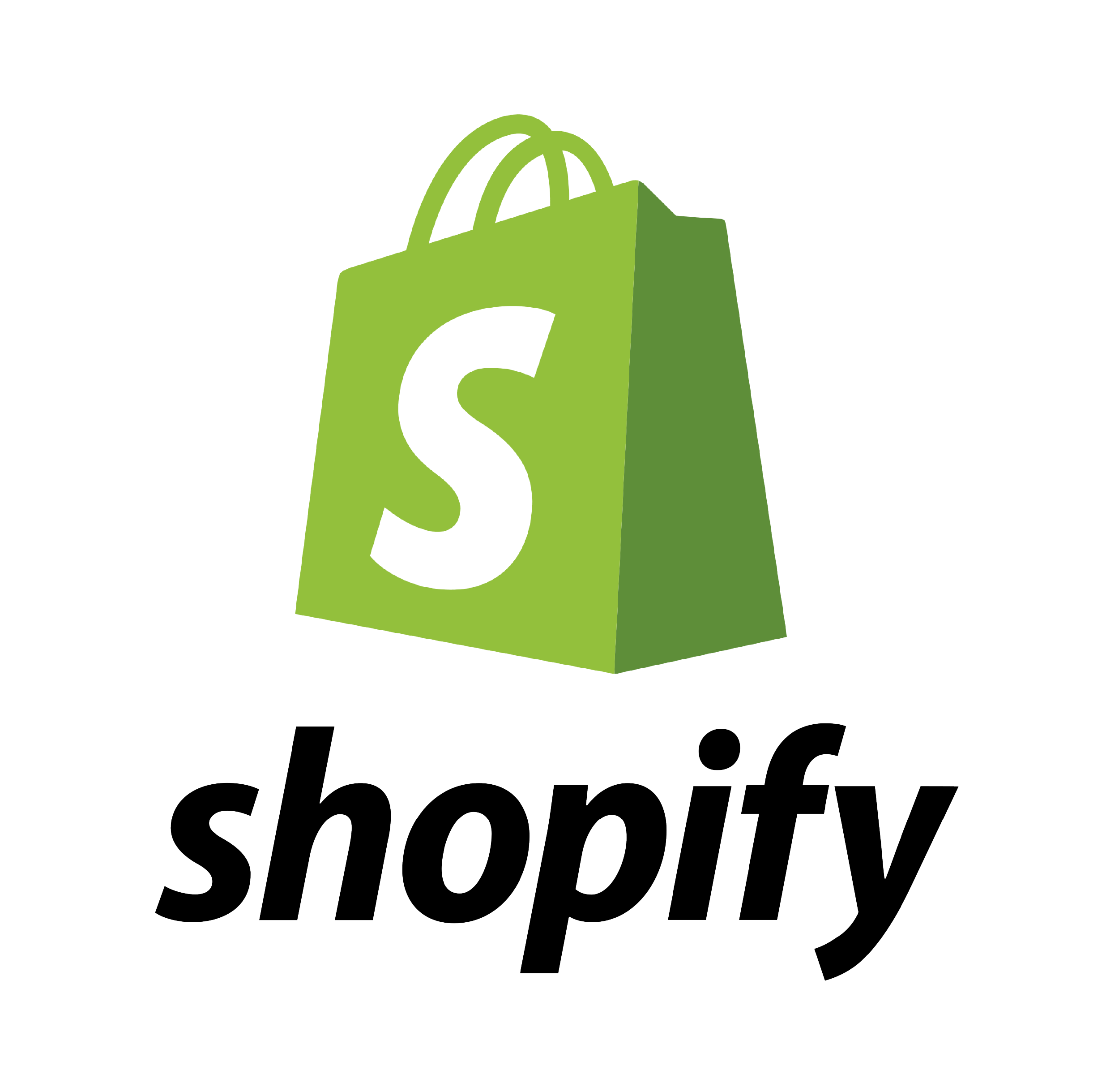 Shopify logo featuring a green shopping bag with a white 'S' and the word 'shopify' beneath.
