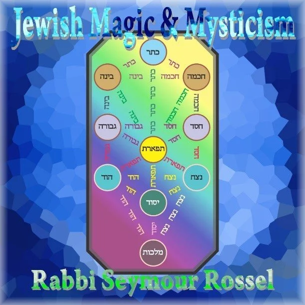 Diagram illustrating Jewish magic and mysticism with Hebrew and English text, featuring a central circle and surrounding symbols.