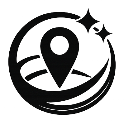 A location pin marker with a star and sparkles around it.