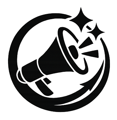 A loudspeaker or megaphone with sparkles around it, suggesting announcement or alert.