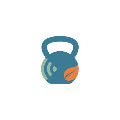 Logo d'une kettlebell avec une branche d'olivier stylisée.