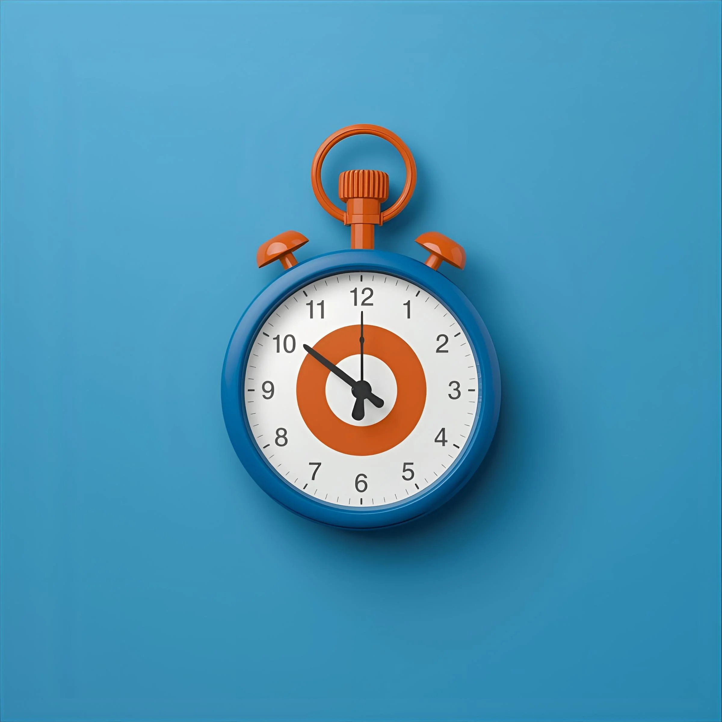 Un chronomètre coloré en bleu et orange avec un fond bleu, indiquant 10 heures et 54 minutes.