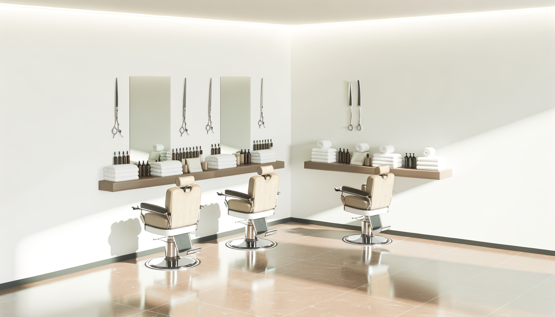 Clean, modern barber stations representing a personal grooming consultation environment