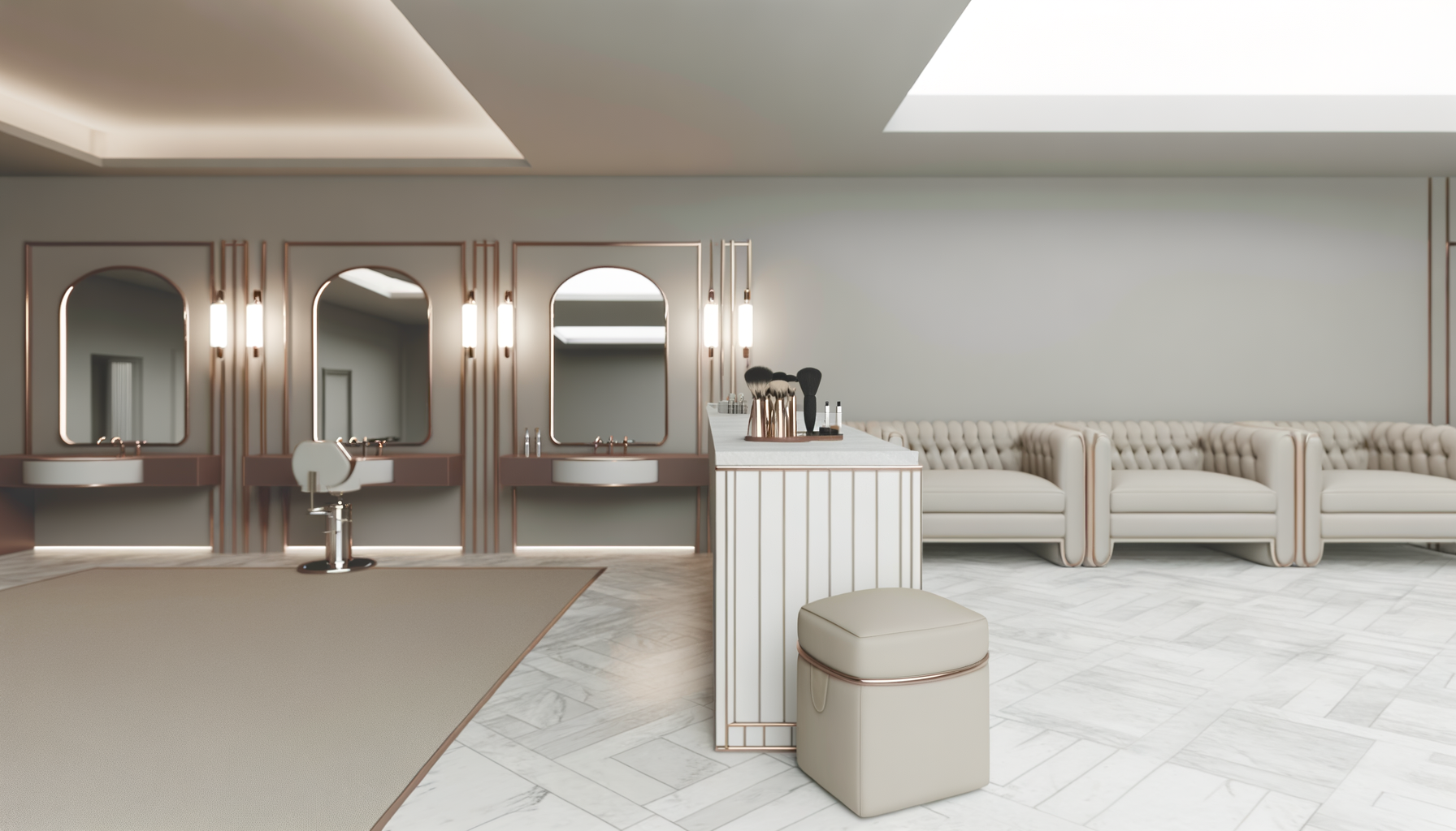 Clean modern barber shop interior with professional styling station
