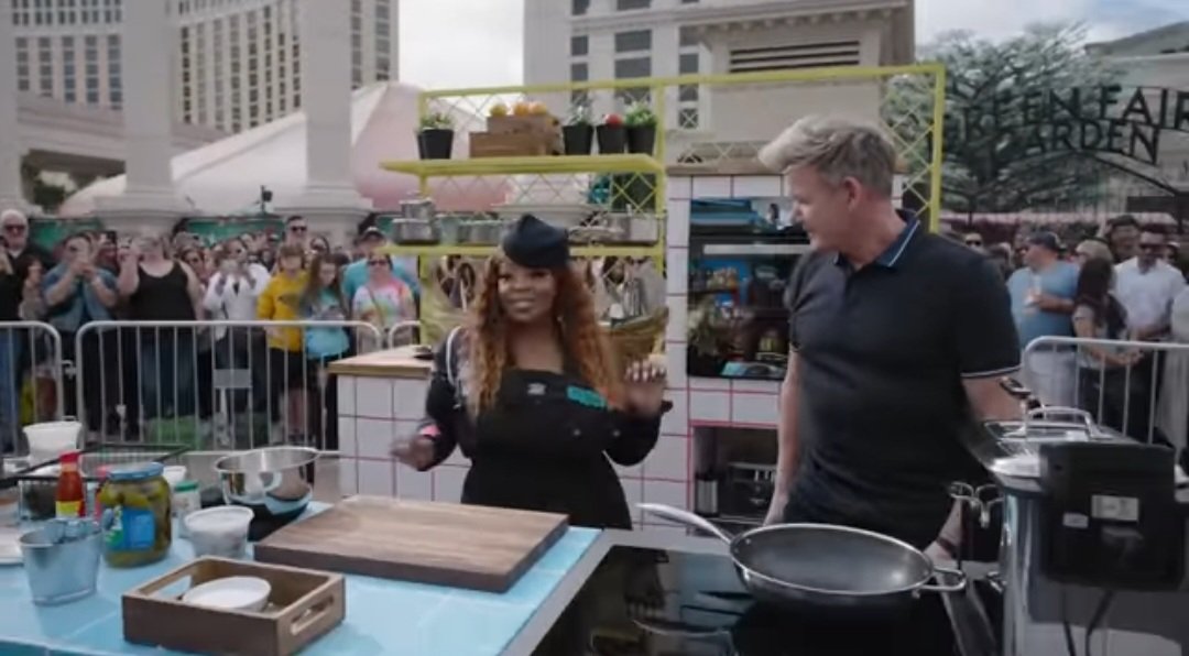 "Mona Monreaux with Gordon Ramsay on set of Idiot Sandwich. WGA creator of CRASHPAD and host of Dressup and Cook"