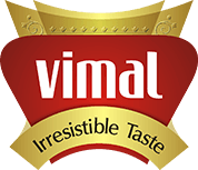 Vimalt logo with a gold banner and red background, featuring the tagline 'Irresistible Taste'.