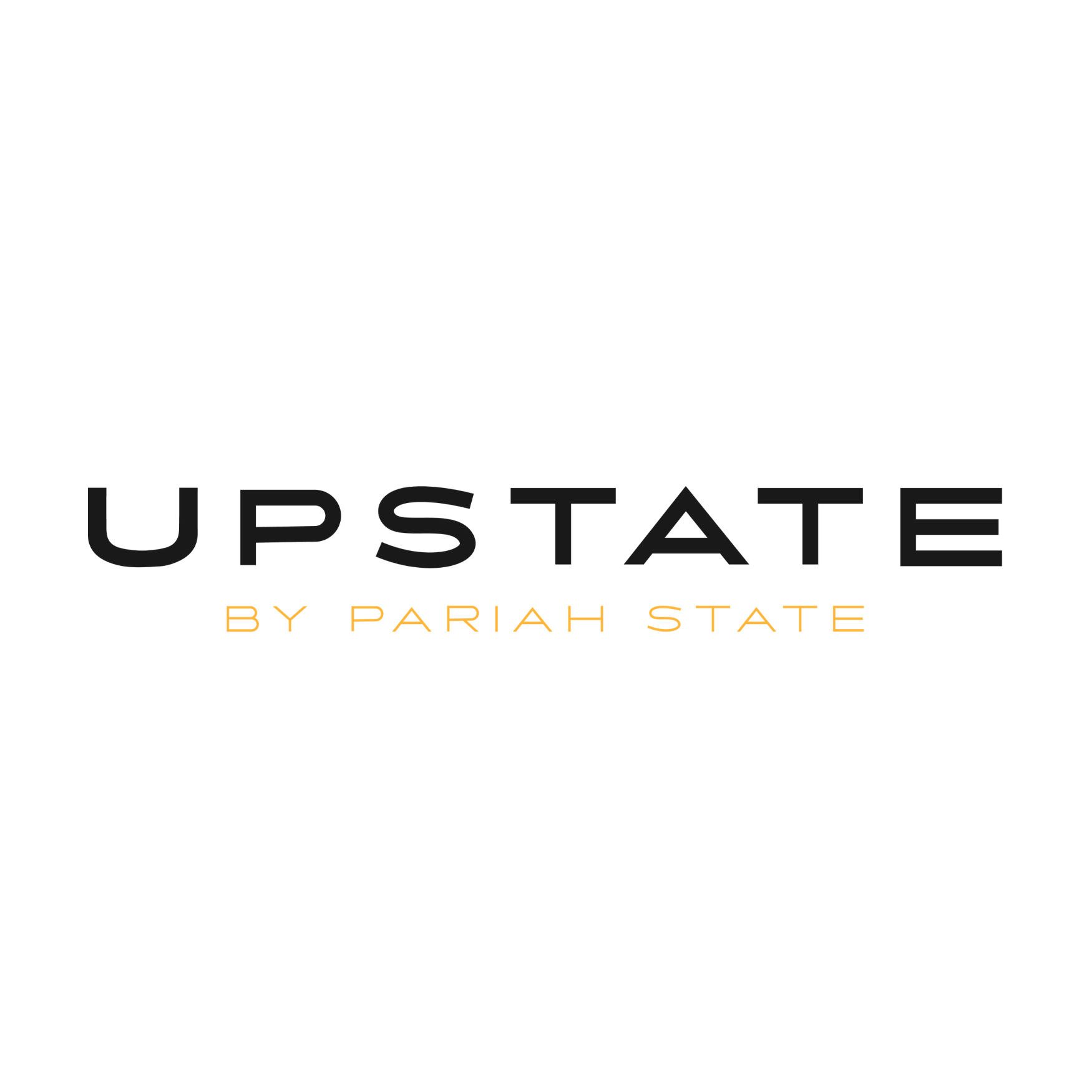 Logo for Upstate by Pariah State with black and orange text on a white background.