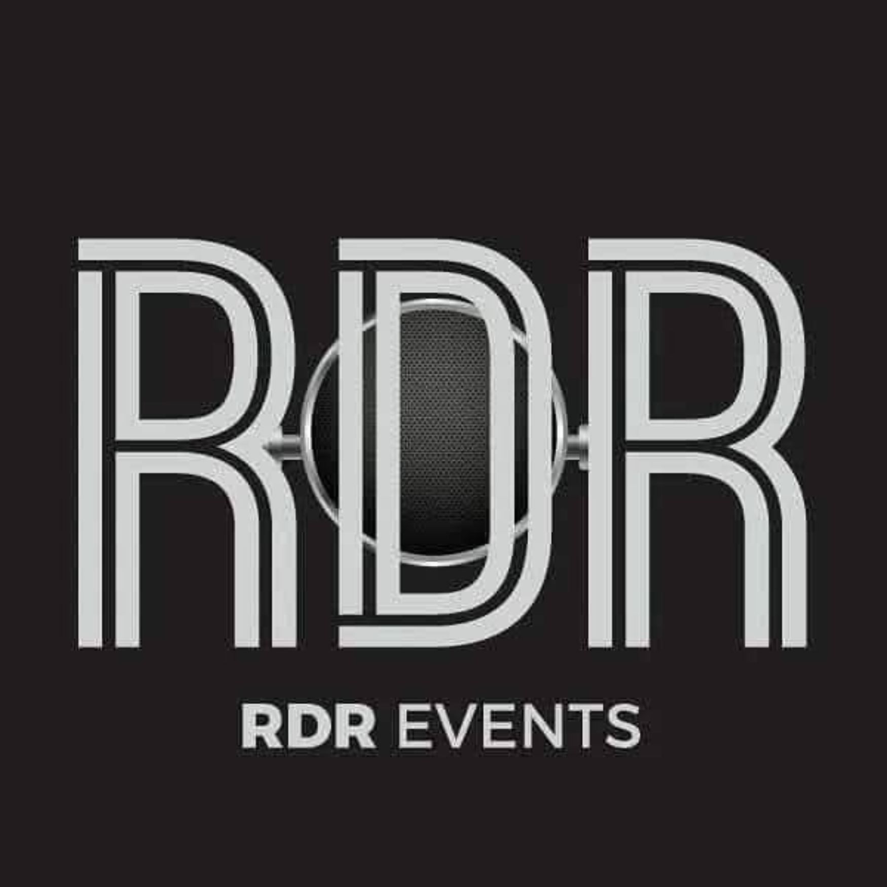 Logo for RDR Events with stylized text 'RDR' and a microphone in the center.