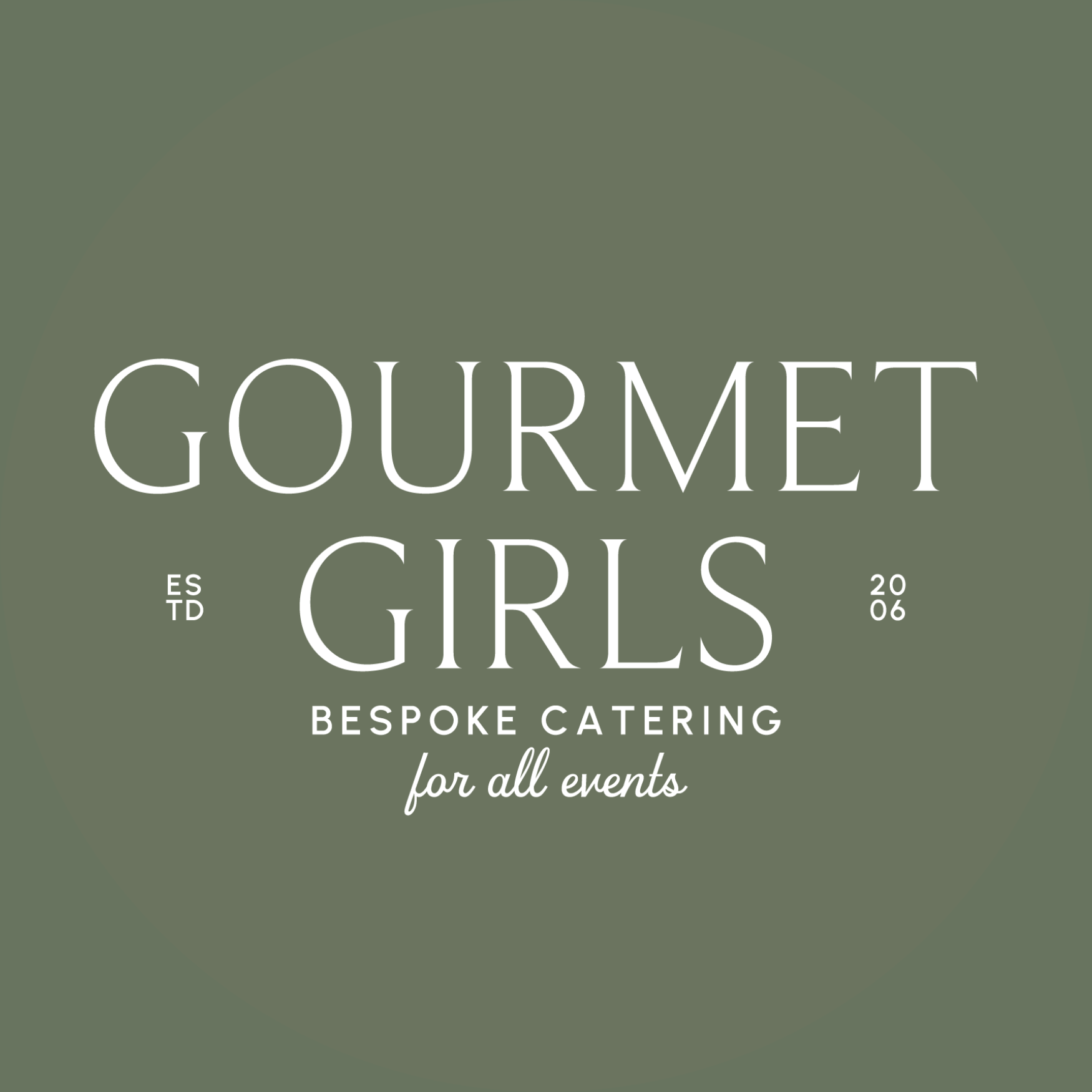 Gourmet girls logo with text 'Bespoke catering for all events' on a green background.