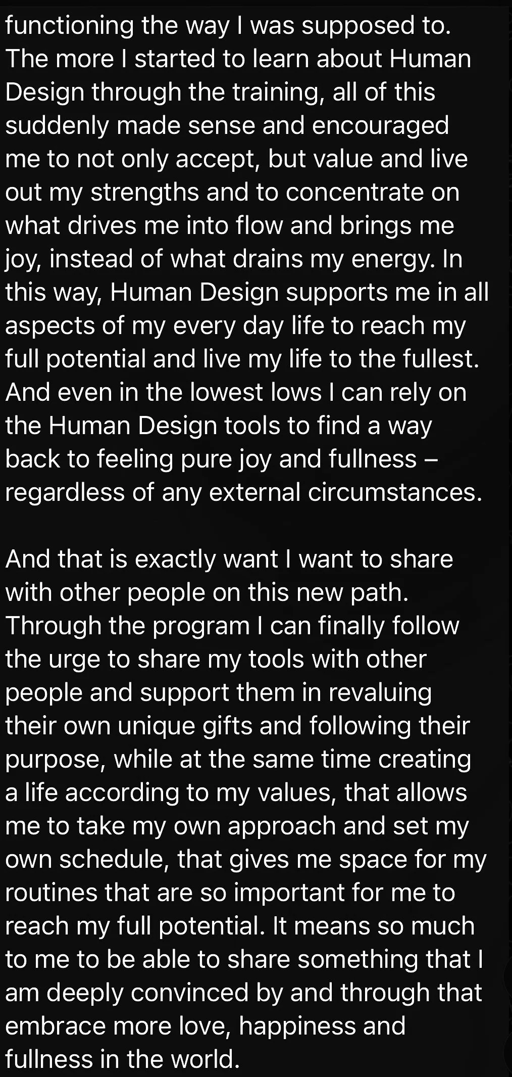 Maike Gabriela Human Design Expert Reader's Training student Feedback 4