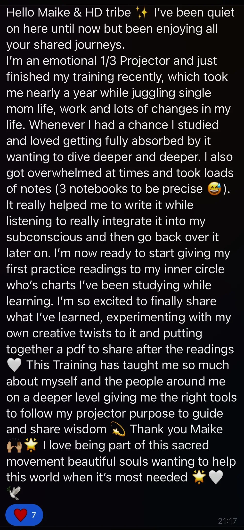 Maike Gabriela Human Design Expert Reader's Training student Feedback 7